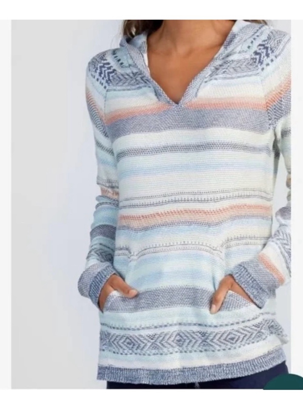 Faherty Mesa Sweater Poncho Hoodie in Sierra Paradise Knit Pullover - Small